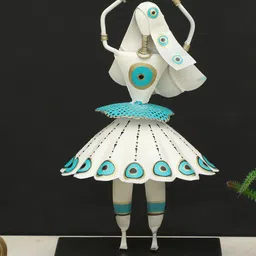 vedas Mystical Indian White & Turquoise Blue Printed F-Yoko Dancing Doll Showpiece-6
