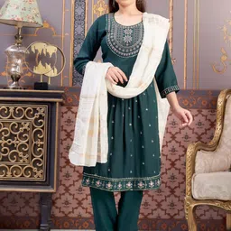 Sangria Girls Embroidered Sequined Kurta Trousers & Dupatta Set-16