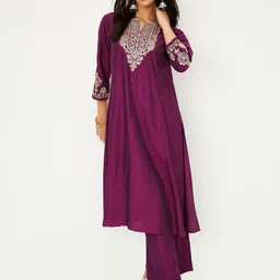Max Women Solid Embroidered Kurta with Palazzos-45