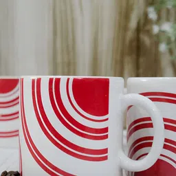 Femora Red & White 6 Pieces Printed Ceramic Glossy Cups 180 ml each image 5