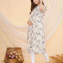 MomsBae Floral Printed Mandarin Collar Feeding Maternity A-Line Kurta-image-46