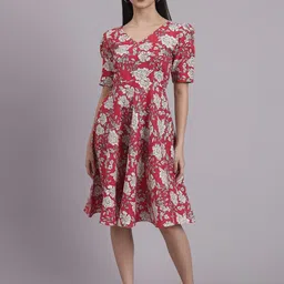 DHAKRE FASHION Women Floral Printed Cotton Fit & Flare Knee Length Dress-picture-12