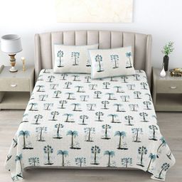 Wayne Martin Turquoise Blue Floral 300 TC Pure Cotton King Bedsheet with 2 Pillow Covers-image-76