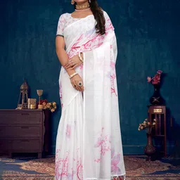 STAVA CREATION Floral Printed Pure Linen Saree With Unstiched Blouse Piece-image-25
