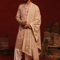 KALPRAAG Tanvik Floral Embroidered Sequinned Mandarin Collar Kurta with Patiala & Dupatta-image-20