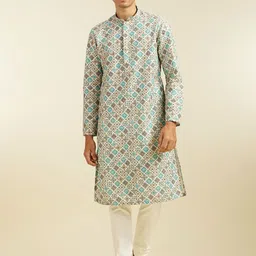 Diwas by Manyavar Ethnic Motifs Printed Mandarin Collar Chikankari Art Silk Straight Kurta-image-31