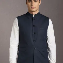Louis Philippe Textured Woven Nehru Jacket-picture-35