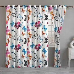 ANA White & Blue 3 Pieces Floral Room Darkening Door Curtain-image-59