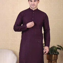 CHARLOTTE GRACIOUS Floral Embroidered Mandarin Collar Sequinned Straight Kurta-picture-5