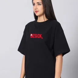 Besick Typography Printed Oversized Cotton T-shirt-image-93