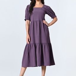 BAESD Women Puff Sleeve A-Line Midi Dress-image-65
