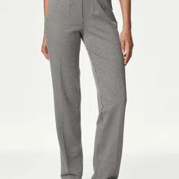 Marks & Spencer Women Checked Straight Fit High-Rise Trousers-41