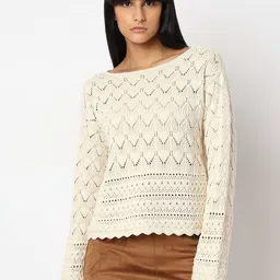 Vero Moda Women Cotton Self Design Pullover Sweaters-image-91