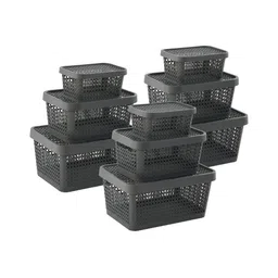 Aura Grey 9 Pieces Stackable Basket for Storage with Lid-55
