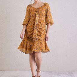 Antheaa Women Floral Print Puff Sleeves Drop-Waist Dress-image-59