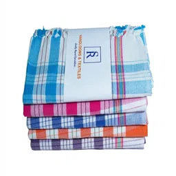 SR HANDLOOMS AND TEXTILES Blue & Pink 5 Pieces Striped Pure Cotton 400 GSM Bath Towels-picture-39