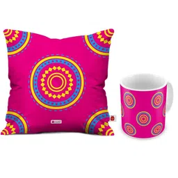 Indigifts Pink & Blue Printed Cushion & Mug-11