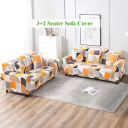 HOKIPO Square Abstract Print 5 Seater Fully Covered Stretchable Sofa Cover-image-65