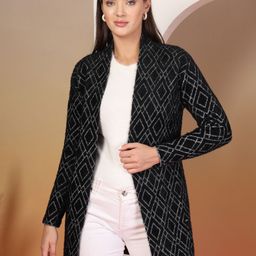 Juelle Women V-Neck Self Design Longline Shrug-image-51