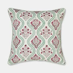 Fabindia Gulbagh White & Pink Floral Printed Cotton Square Cushion Cover-16