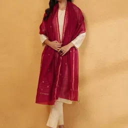 Fabindia Geometric Woven Design Cotton Silk Dupatta-picture-56