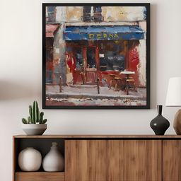999Store Red & Blue Cafe Street Scene Canvas Wall Art-10