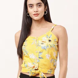 Moda Rapido Floral Printed Shoulder Straps Cotton Crop Top-image-66
