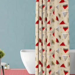 ArtzFolio Beige and Red Geometric Printed Waterproof Shower Curtain-14
