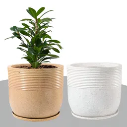 RUBOXA 2-Pcs Brown & White Textured UV-ProtectedPlanters-21