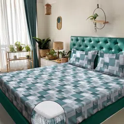KLOTTHE Green & Teal Geometric Printed 400 TC Cotton King Bedsheet Set 2.50 m x 2.25 m-30