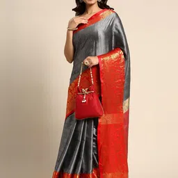 KALINI Grey Silk Cotton Woven Design Sarees-picture-36