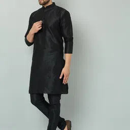 LEMONX Men Regular Thread Work Pure Silk Kurta with Pyjamas image 5