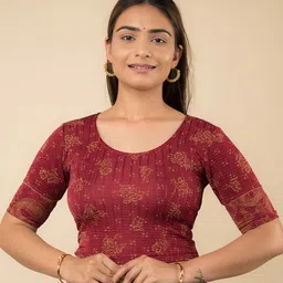 Bindigasm's Advi Printed Round Neck Saree Blouse-picture-3