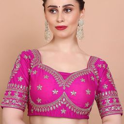 SALWAR STUDIO Embroidered Silk Sweetheart Neck Alterable Saree Blouse-image-43