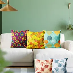 ArtzFolio Multicoloured Set of 5 Velvet Square Cushion Covers-17