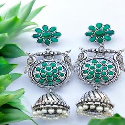LAXMIT Silver-Plated Floral Jhumkas Earrings-image-61
