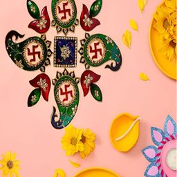 Kala Samarpan Green & Red Swastik Rangoli Sticker With Centerpiece image 4