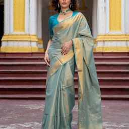 Suta Blue Color Pure Cotton Zari Saree.-image-51