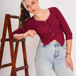 clobug Women Solid Sweetheart Neck Fitted Top-image-15