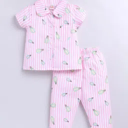 SNUGGLY MONKEY Kids Striped Lapel Collar Short Sleeves Night suit-image-87