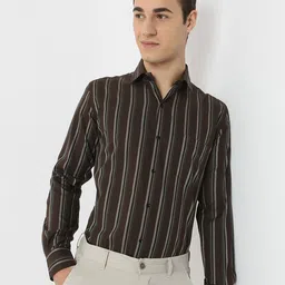 MARK & ALBERT Men Classic Slim Fit Spread Collar Vertical Striped Cotton Formal Shirt-image-4