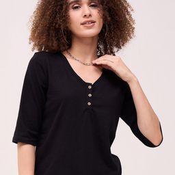 Mayra Women Solid V-Neck Cotton T-shirt-image-73