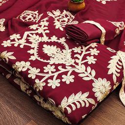 HERE&NOW Floral Embroidered Embellished Georgette Unstitched Dress Material-image-44