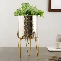 Maison Modern Trine Silver-Toned 2 Pieces Textured Stainless Steel Planter With Arbor-28