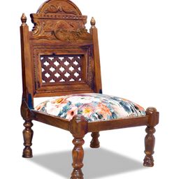 GLOBALLY INDIAN White & Brown Printed Wooden Carved Accent-Style Lounge Chair-image-76