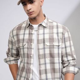 HIGHLANDER Men Relaxed Fit Spread Collar Checked Cotton Casual Shirt-image-58