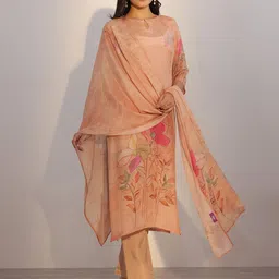 Libas Floral Printed Keyhole Neck Straight Kurta With Trousers & Dupatta-33