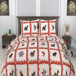 tundwal's White & Red Ethnic Motifs 210 TC King Bedsheet with 2 Pillow Covers-image-90
