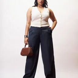 FREAKINS Women Sleek Navy Curve Straight Pinstripe Pants-image-13