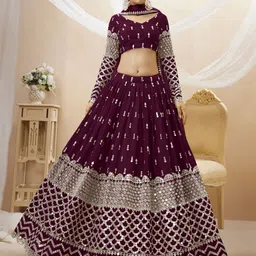 ODETTE Embroidered Mirror Work Semi-Stitched Lehenga & Unstitched Blouse With Dupatta-picture-23